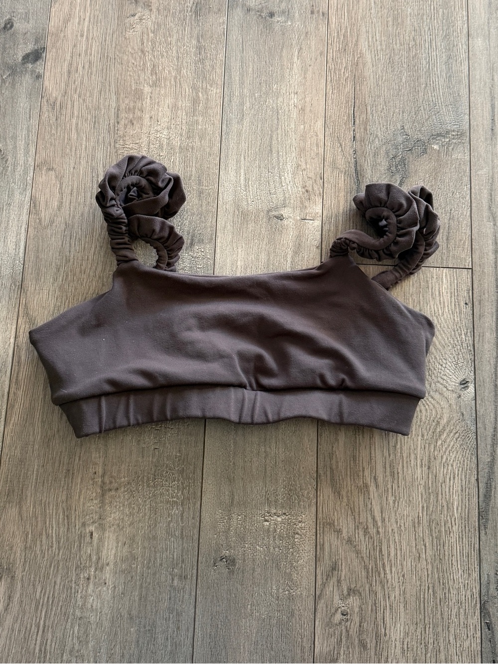 925 Fit Taupe Brown Ruffle Strap Sports Bra Size XS
